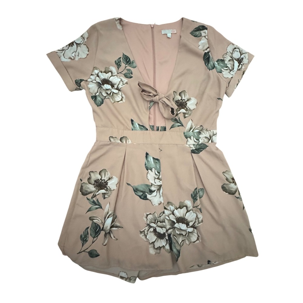 GB GB Floral Tie Front Cutout Romper Blush Pink Women's Size M